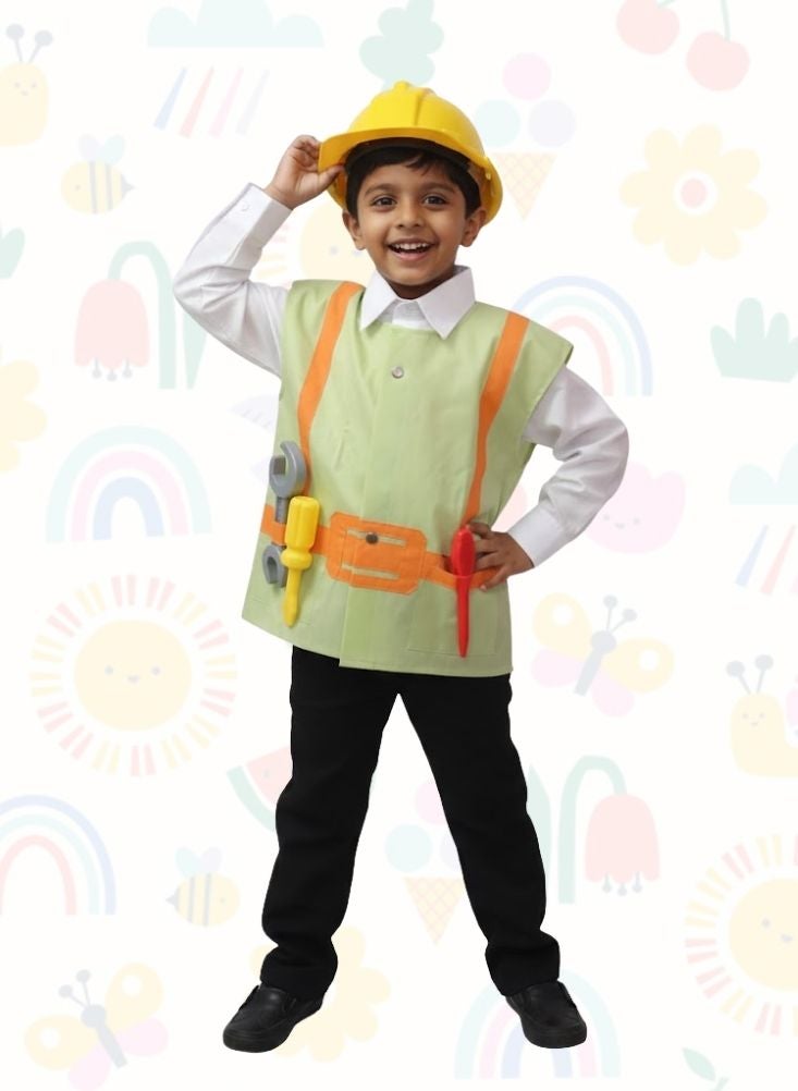 بريميم زي عامل بناء للأطفال مع خوذة وسترة أدوات - زي تنكري لمهندس بناء للأولاد - Image 1